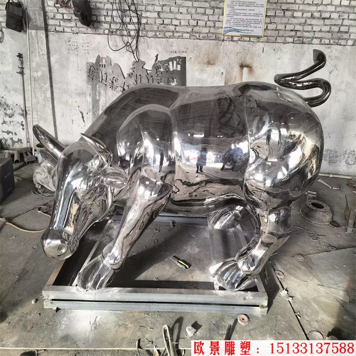 不锈钢镜面牛雕塑 动物牛 (1)